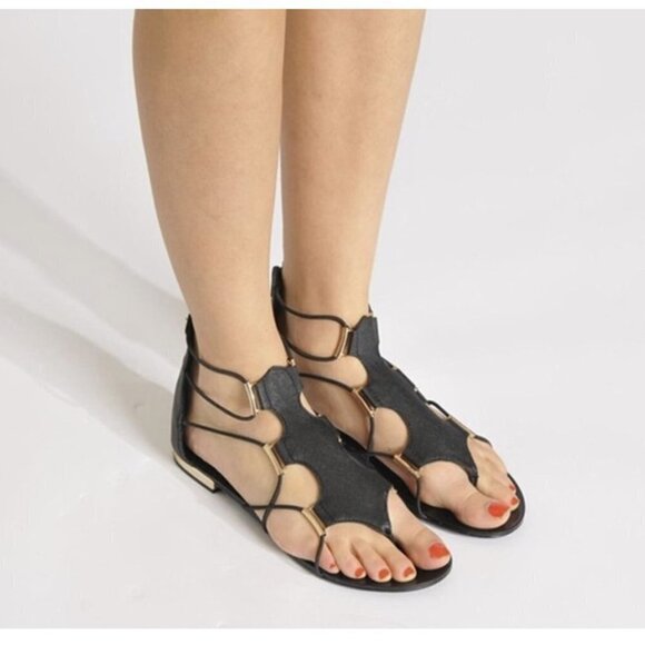 ❤️366 Aldo Zeanna Split Toe Casual Black Gladiator Sandal - Picture 1 of 14